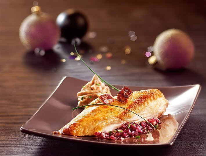 Recette de suprêmes de chapon, crème de châtaignes et sauce foie gras